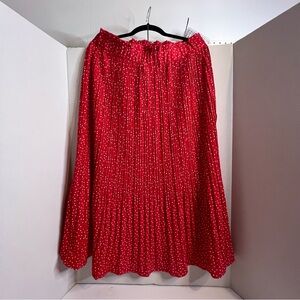 Women’s High Waisted Polka DOT Pleated Skirt, Red, Size L.